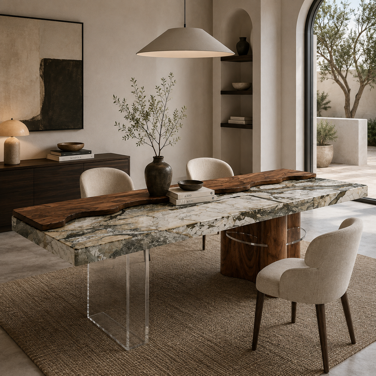 Loxley Marble & Wood Dining Table