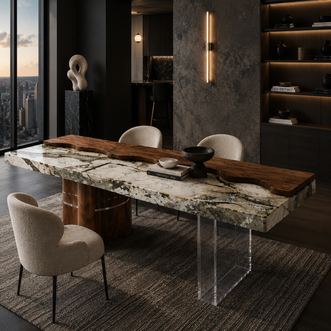 Loxley Marble & Wood Dining Table