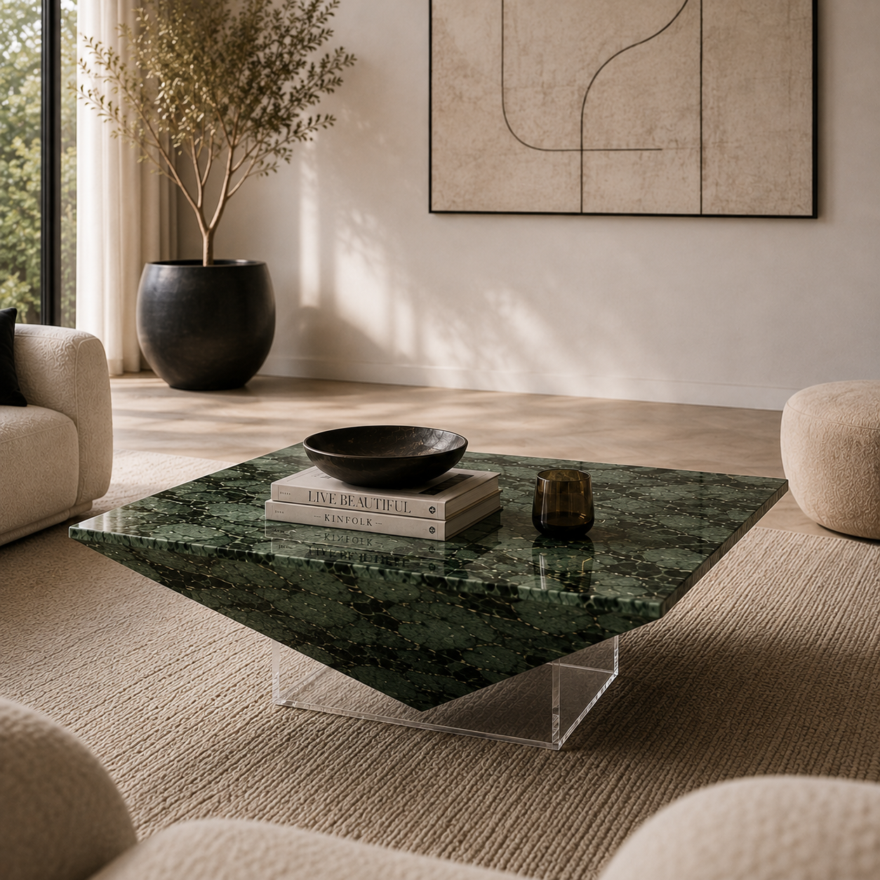 Walden Green Marble Square Coffee Table
