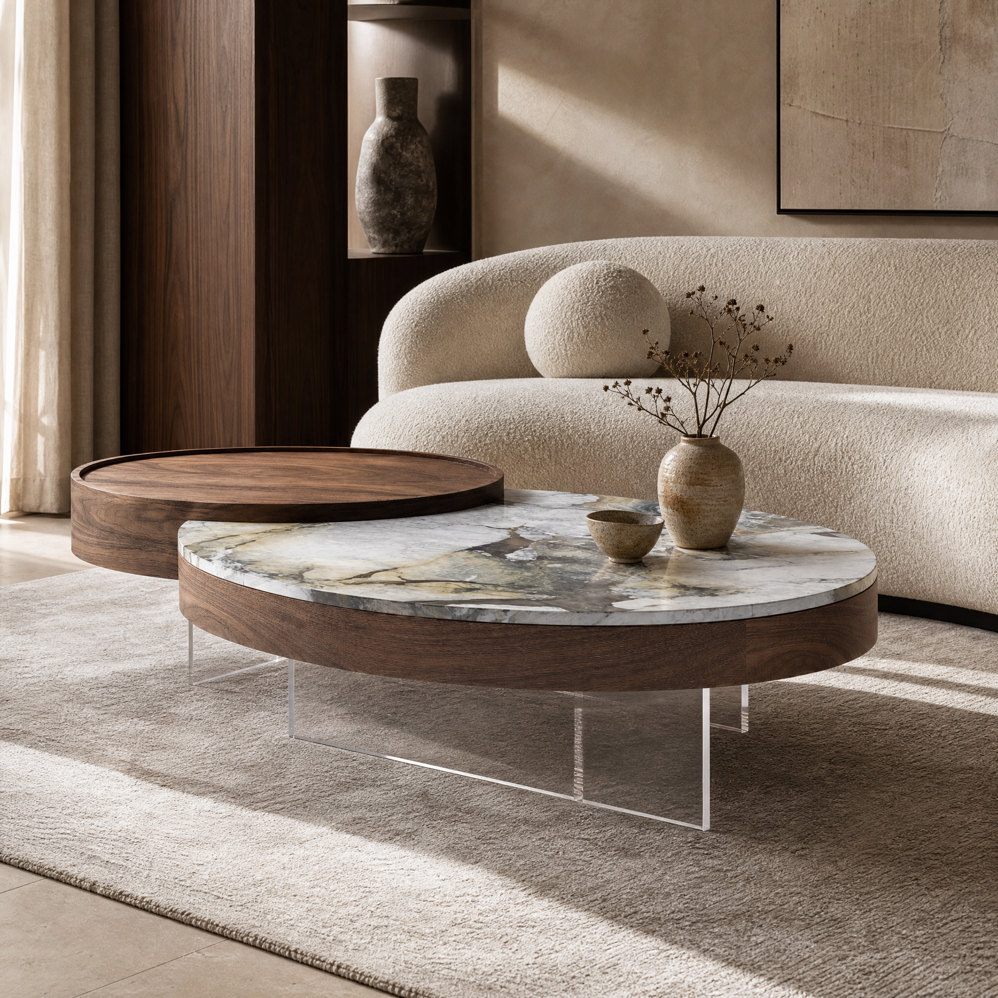 Dunley Marble & Wood Coffee Table