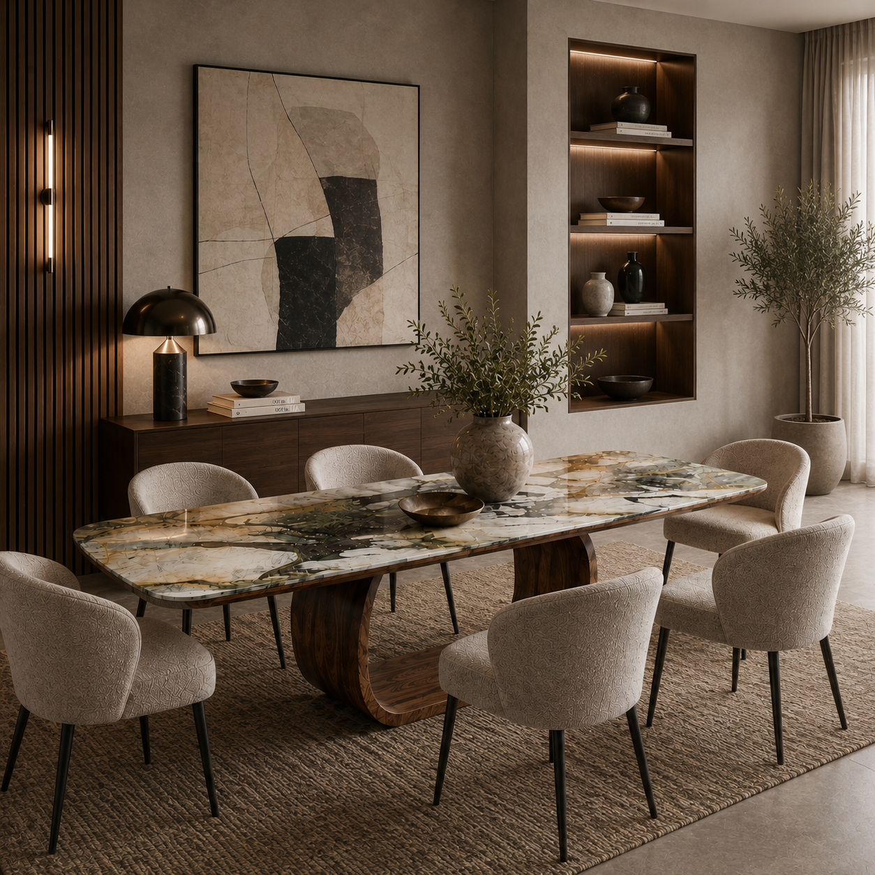 Penrose Marble & Wood Dining Table