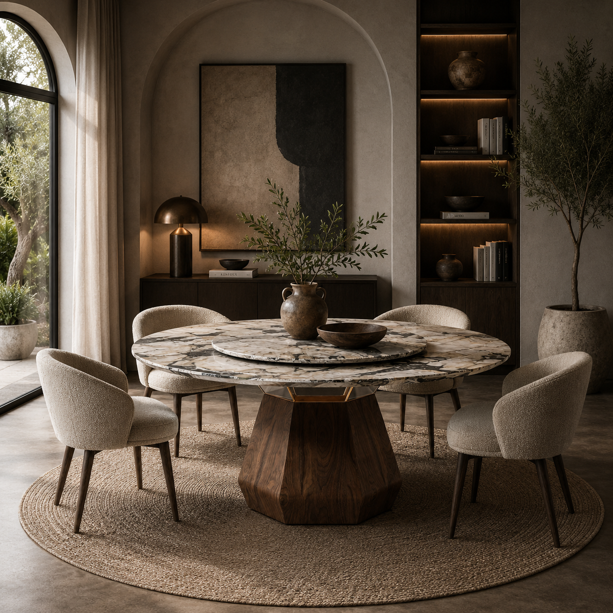 Quinton Marble & Wood Dining Table