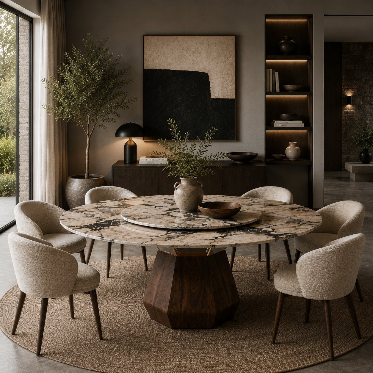 Quinton Marble & Wood Dining Table