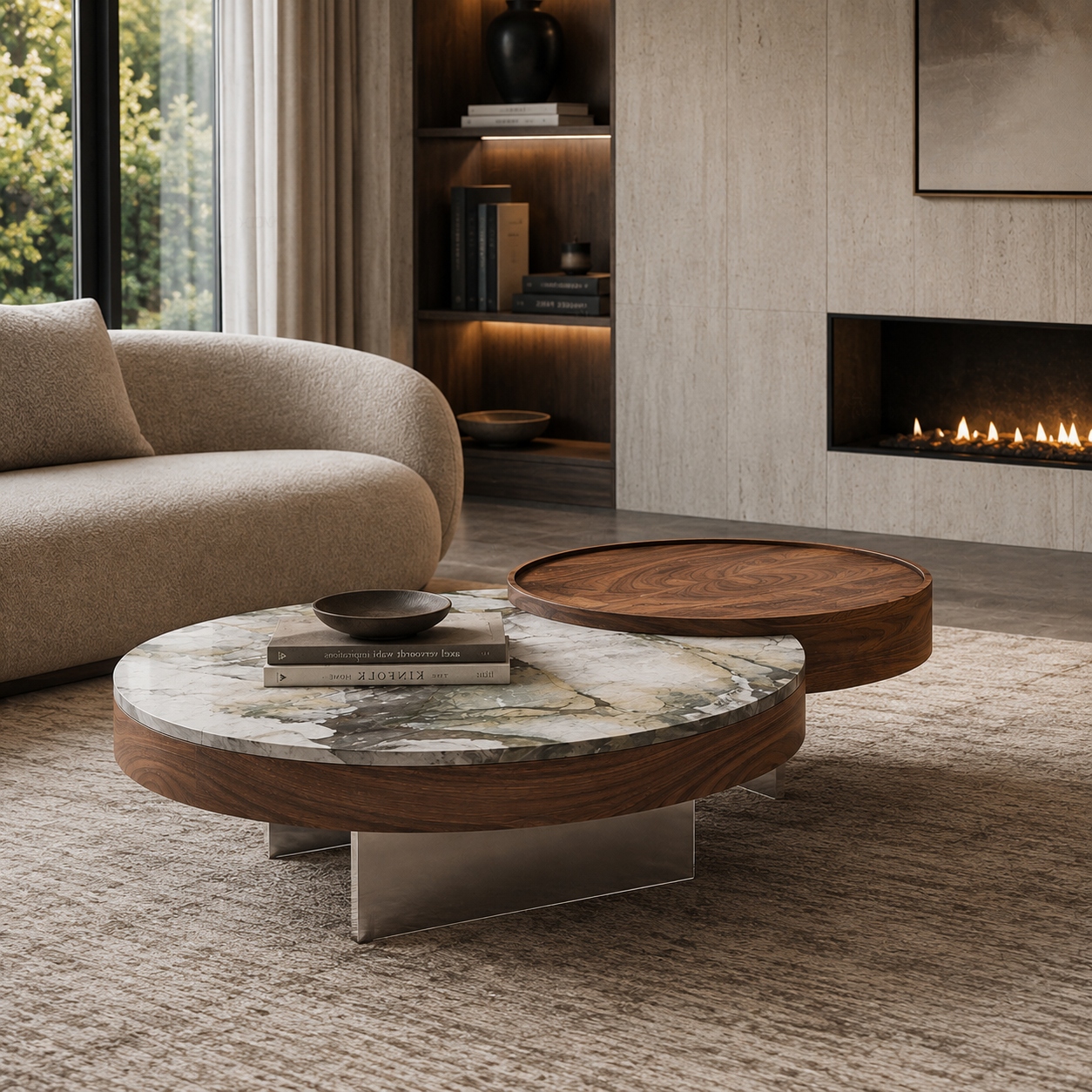 Dunley Marble & Wood Coffee Table