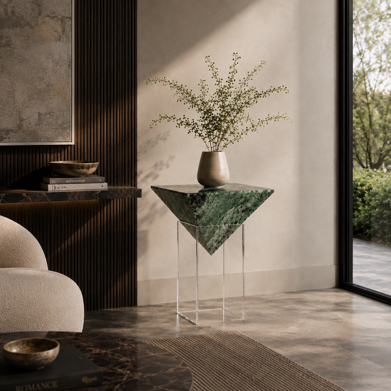 Walden Green Marble Pedestal Table