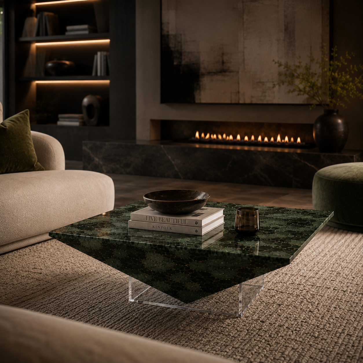 Walden Green Marble Square Coffee Table