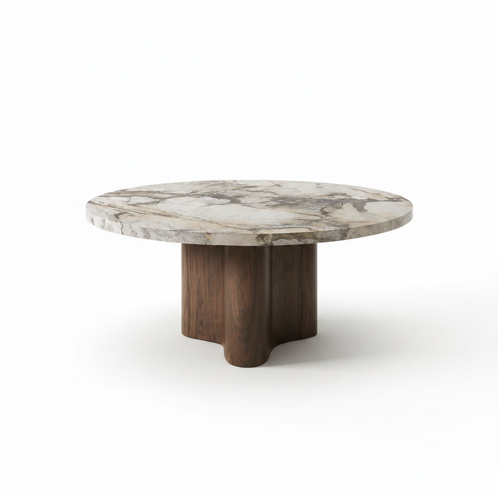 Rivington Marble & Wood Round Dining Table