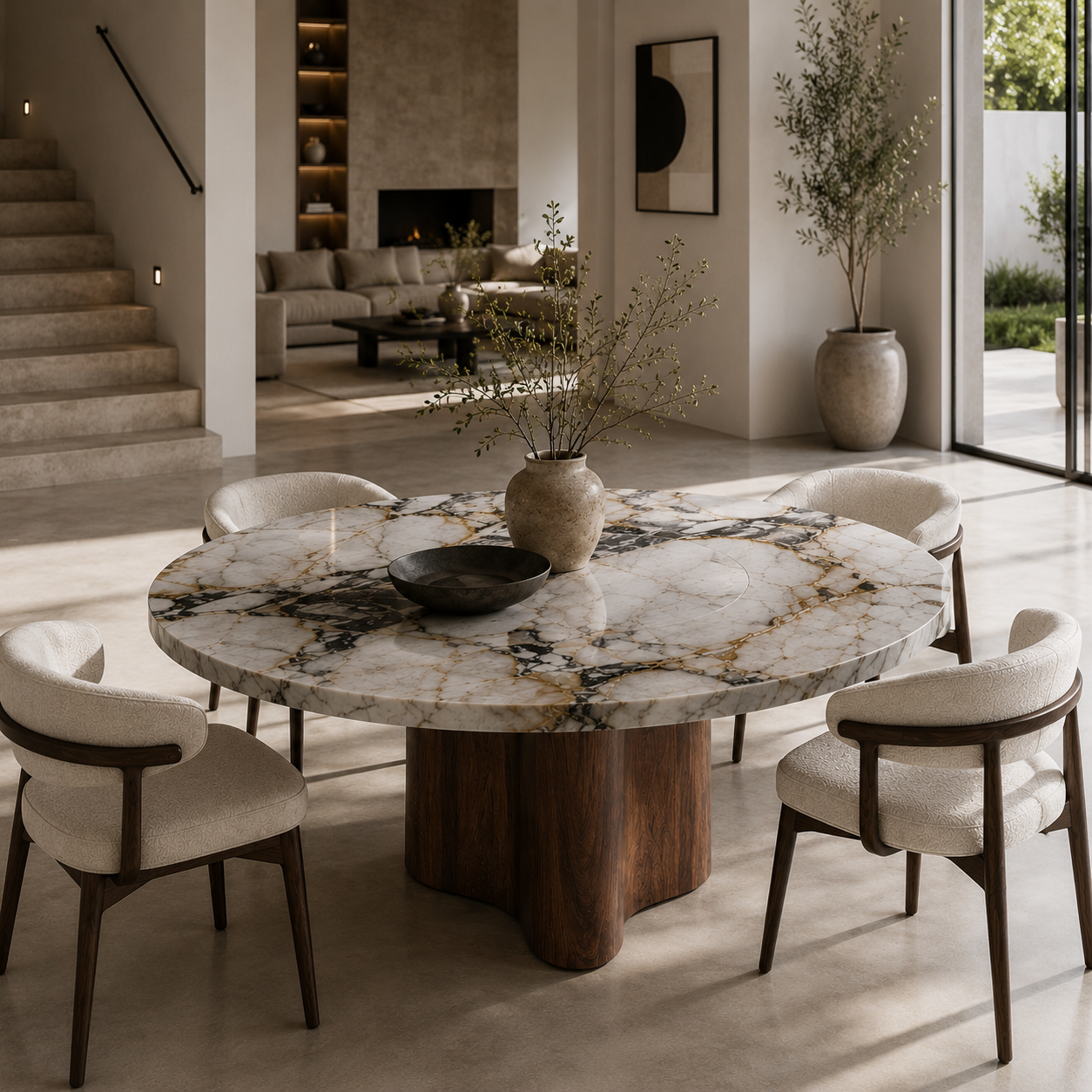 Rivington Marble & Wood Round Dining Table
