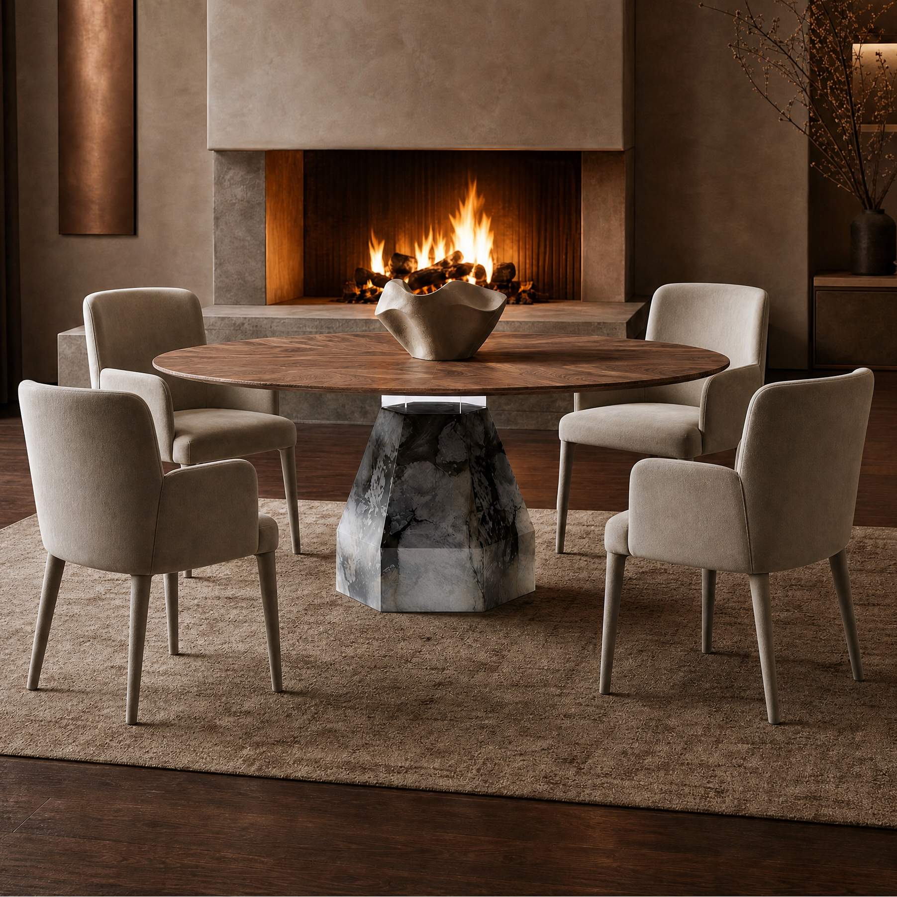 Henshaw Wood & Marble Dining Table