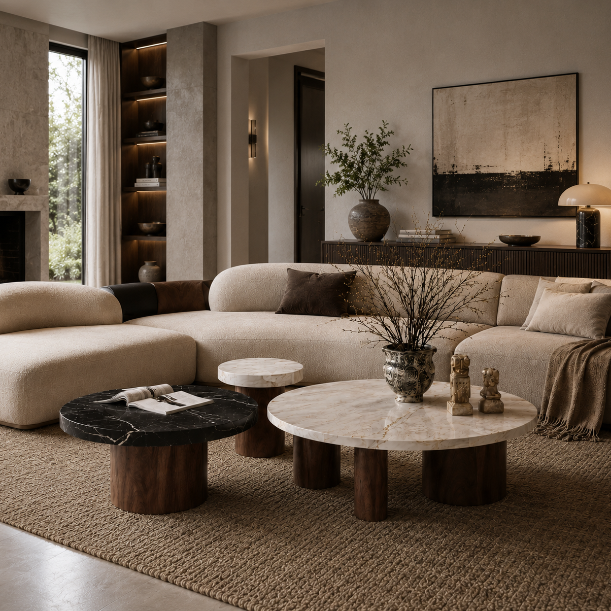 Westcott Marble & Wood Round Coffee Table