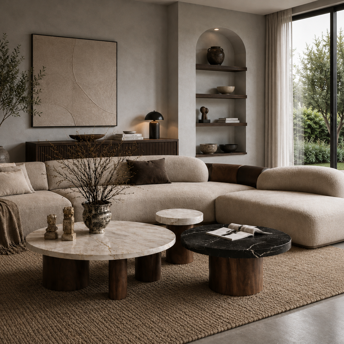 Westcott Marble & Wood Round Coffee Table