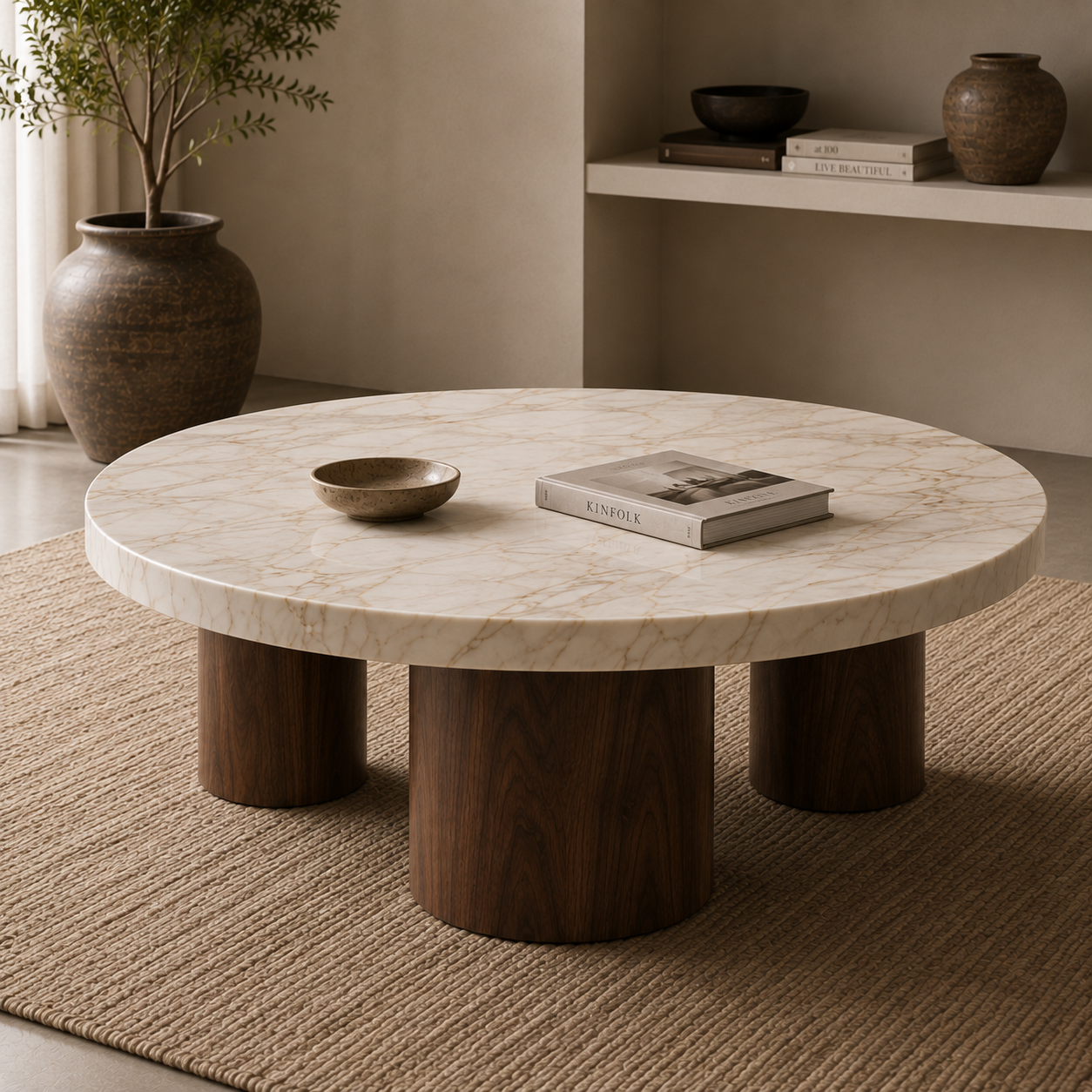 Westcott Marble & Wood Round Coffee Table