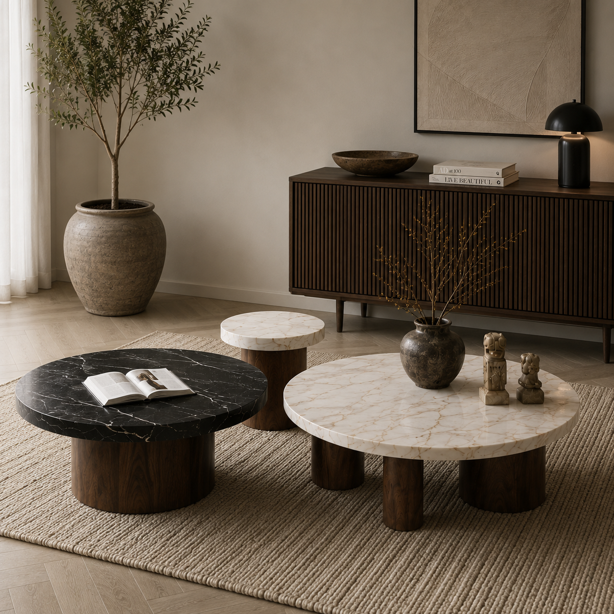 Westcott Marble & Wood Round Coffee Table