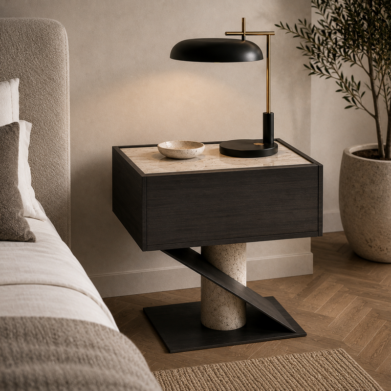 Wycliffe Marble & Wood Bedside Table